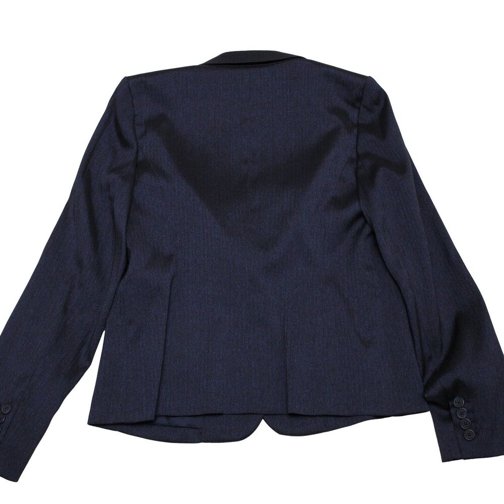Anne Klein Size 10 Navy Blue Herringbone Twill One Button Blazer Notch Collar - Picture 4 of 12